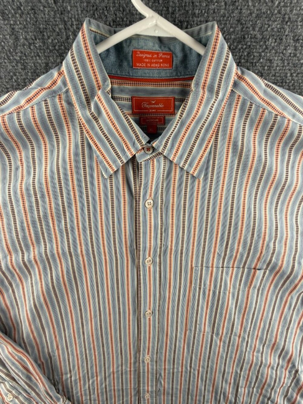 Faconnable Orange Blue Striped Button Up Shirt Men XL Facoclub Long Sleeve